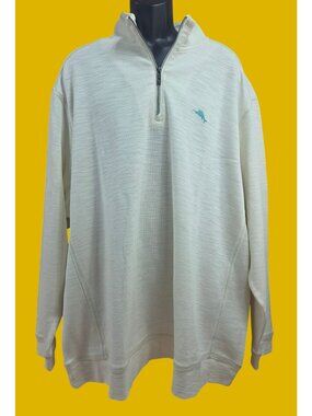 Tommy Bahama Mens White Quarter Zip Pullover Sweater XL